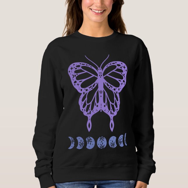 Moletom Butterfly and Moon Phase New Age Witchy Purple and (Frente)