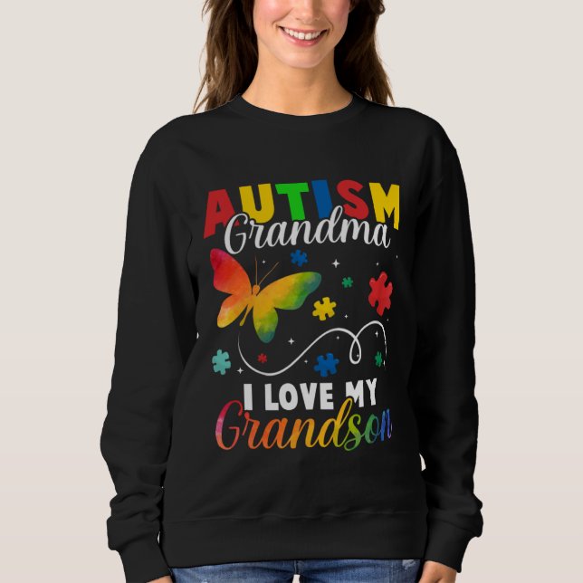 Moletom Butterfly Autism Grandma I Love My Grandson Awaren (Frente)