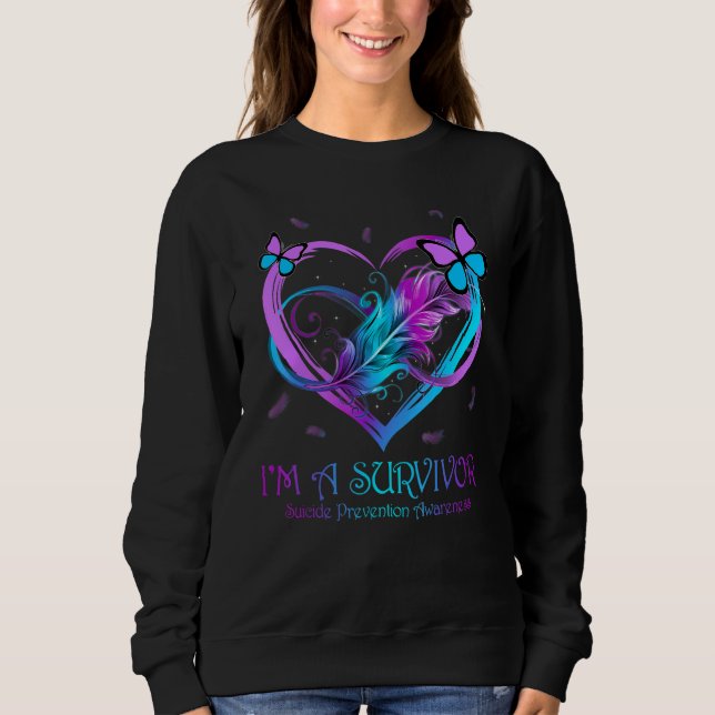 Moletom Butterfly Heart I'm A Survivor Suicide Prevention  (Frente)