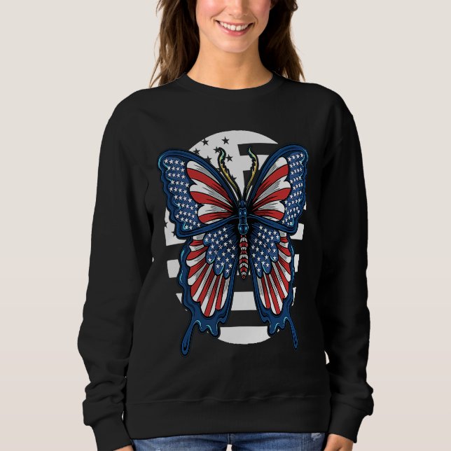 Moletom Butterfly USA Flag Cute Fourth Of July Funny Ameri (Frente)