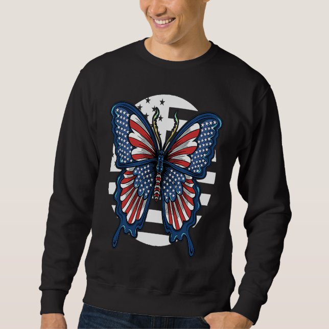 Moletom Butterfly USA Flag Cute Fourth Of July Funny Ameri (Frente)