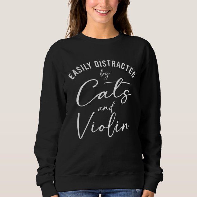Moletom Ca Facilmente Distraído por Gatos e Cordas de Viol (Frente)