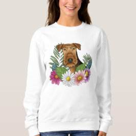 Moletom Cabeça de Airedale Terrier com Flores Coloridas de