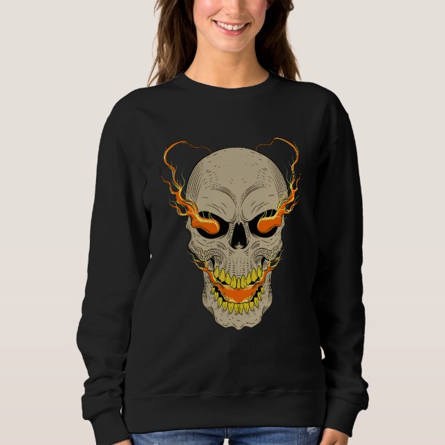 Moletom Cabeças de Caveira com Olhos Flamejantes Grunge Pu (Frente)