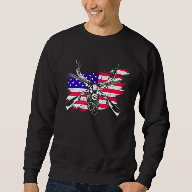 Moletom Caça Caçadores Veem EUA Bandeira Americana Deer Hu (Frente)