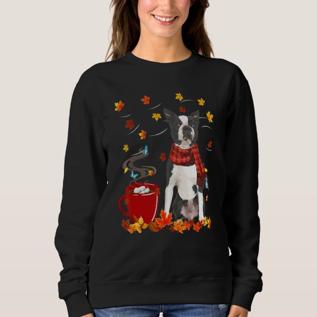 Moletom Cachecol de Cachorro Boston Terrier Outono Chocola (Frente)
