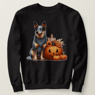 Moletom Cachorro australiano ao lado de um Jack O-Lanterna
