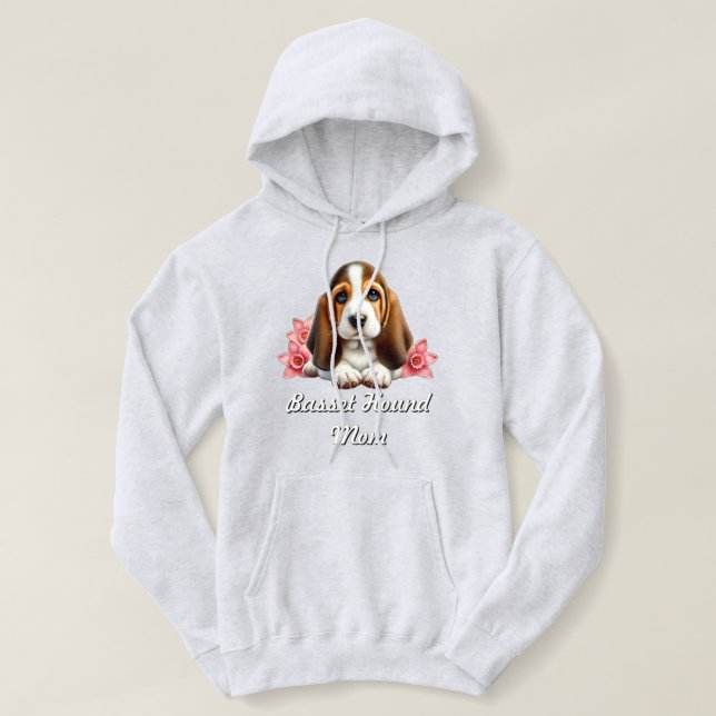 Moletom  Cachorro Basset Hound Com Flores  (Frente do Design)