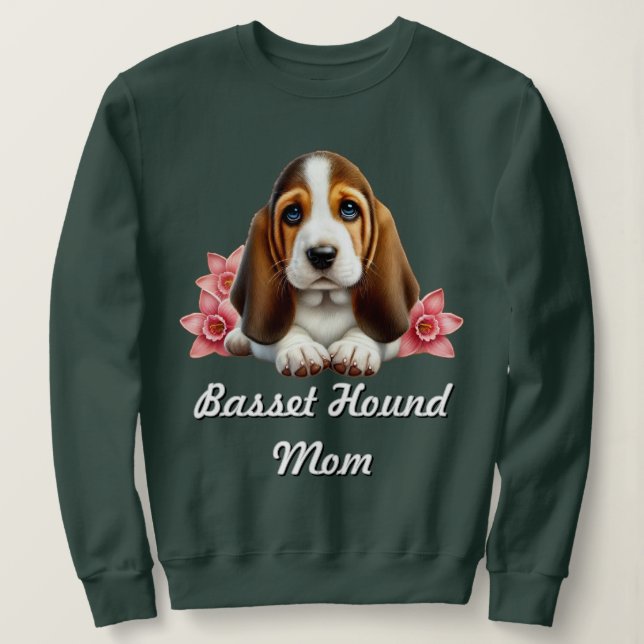 Moletom  Cachorro Basset Hound Com Flores  (Frente do Design)