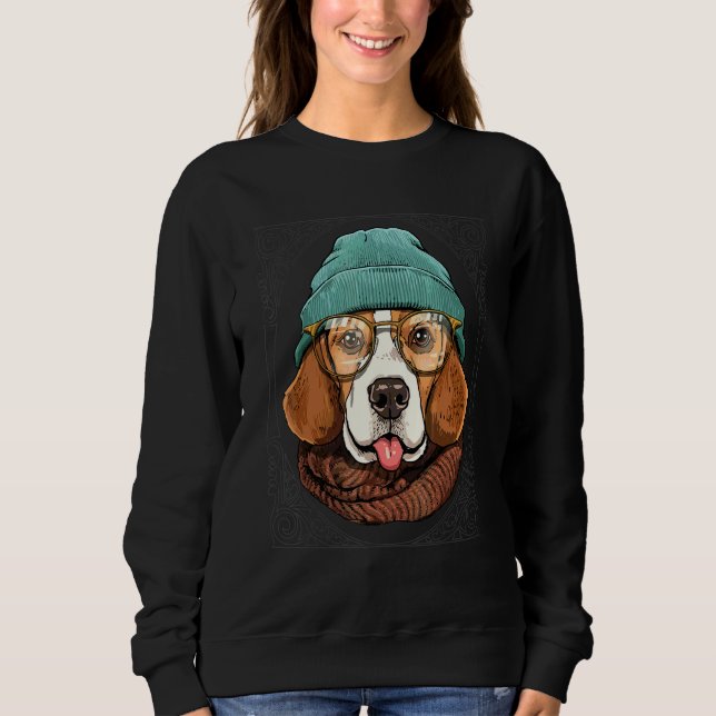 Moletom Cachorro Beagle Animal Hipster Usando Óculos de So (Frente)