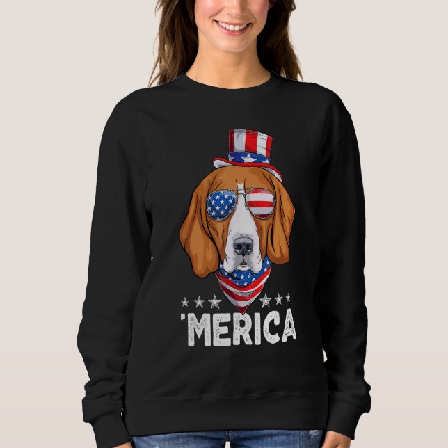 Moletom Cachorro Beagle Com Óculos De Sol Bandeira America (Frente)