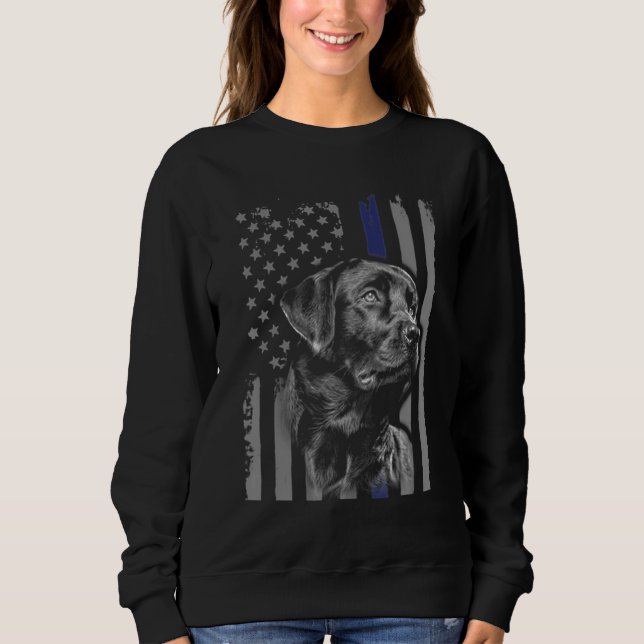 Moletom Cachorro | Black Labrador American Flag Thin Line (Frente)