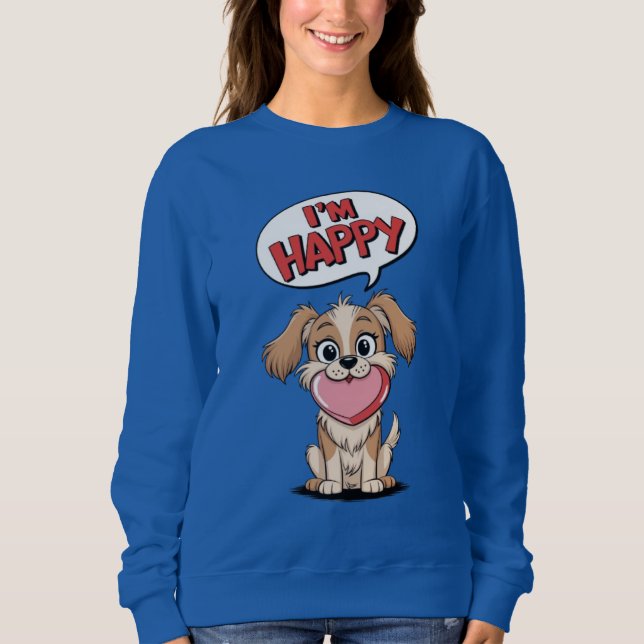 Moletom Cachorro Bonito com Coração Rosa e Camisa-T Alegre (Frente)