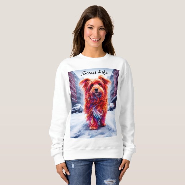 Moletom Cachorro bonito perdido na estrada branca nevada (Frente Completa)