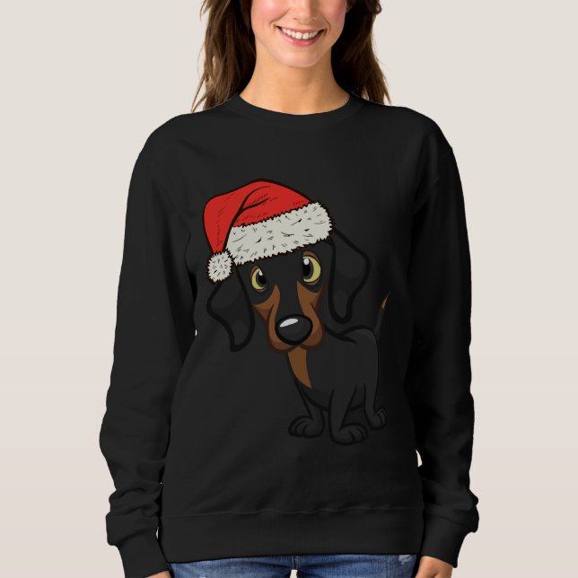 Moletom Cachorro Cachshund Vestindo Santa Hat (Frente)