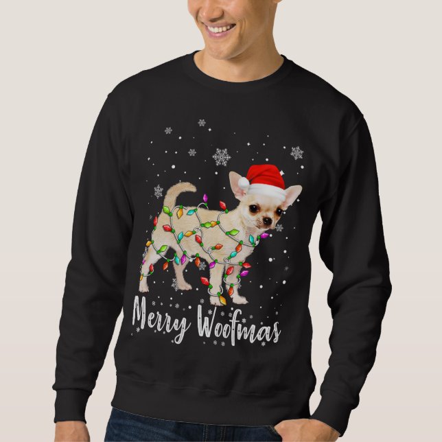 Moletom Cachorro Chihuahua engraçado Feliz Natal Woofmas (Frente)