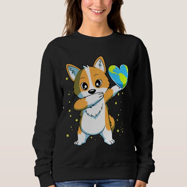 Moletom Cachorro Corgi Feliz Dia da Terra Meninas (Frente)