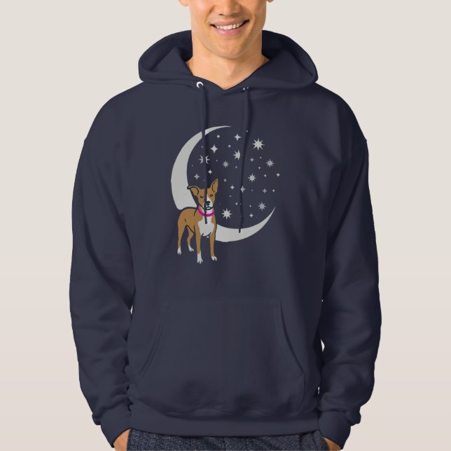 Moletom cachorro curioso sob a lua e estrelas mágicas (Frente)