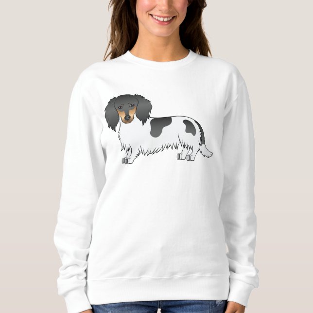 Moletom Cachorro Dachshund Preto e Marrom Piebald de Pelo  (Frente)