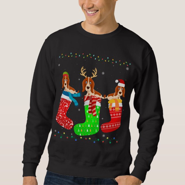 Moletom Cachorro de Basset em Meias de Natal Um Doador Eng (Frente)