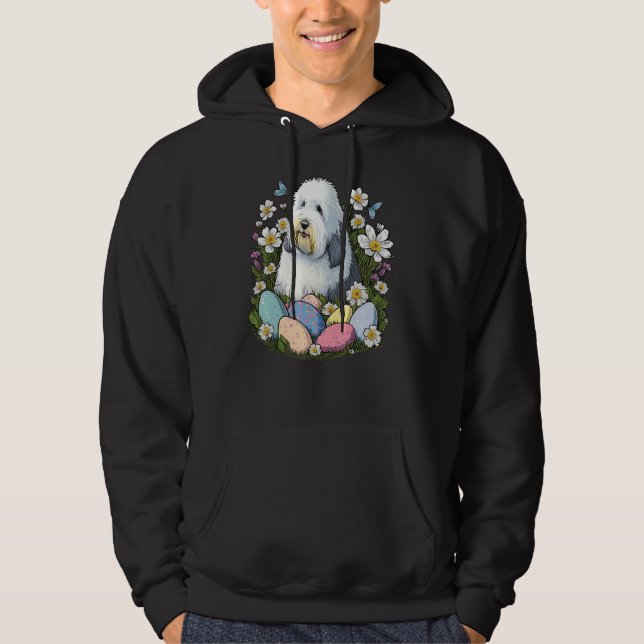 Moletom Cachorro de Páscoa em Inglês Antigo Sheepdog Bunny (Frente)