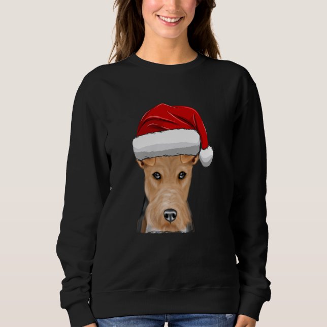Moletom Cachorro Fox Terrier de Arame com Chapéu de Natal  (Frente)