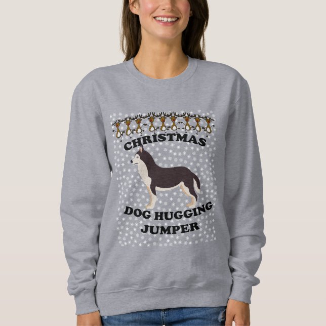 Moletom Cachorro Husky Natal Abraçando Cachorro (Frente)