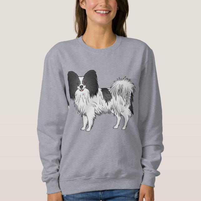 Moletom Cachorro Papillon Preto e Branco da Raça Brinquedo (Frente)