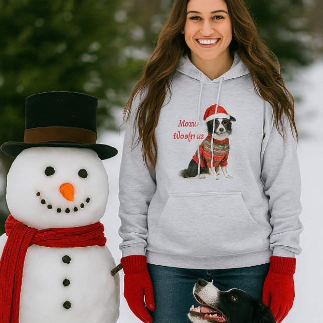 Moletom Cachorro Pastor de Border no Natal Amante de Cães  (Merry Woofmas Border Collie Hoodie)