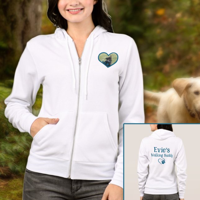 Moletom Cachorro Personalizado Bonito A Caminhar Foto Do C (Cute Personalized Dog Walking Buddy Heart Photo Hoodie
)