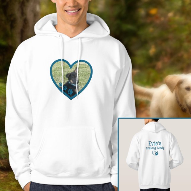 Moletom Cachorro Personalizado Bonito A Caminhar Foto Do C (Teal Personalized Dog Walking Buddy Heart Photo Hoodie
)