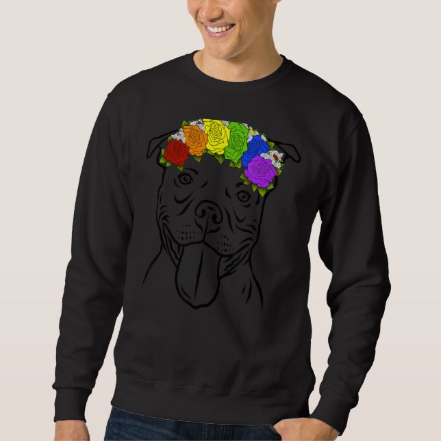 Moletom Cachorro Pitbulento Vestindo Arco-Íris Flor Floral (Frente)