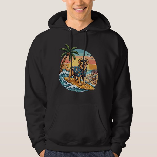 Moletom Cachorro Retriever Dourado Surfando Prancha de Sur (Frente)