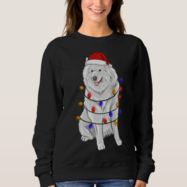 Moletom Cachorro samoso Vestindo Luzes de Natal (Frente)