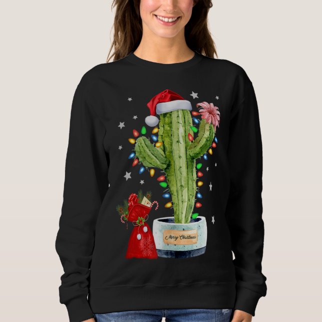 Moletom Cactus Christmas Sweater Lights Papais noeis Xmas  (Frente)