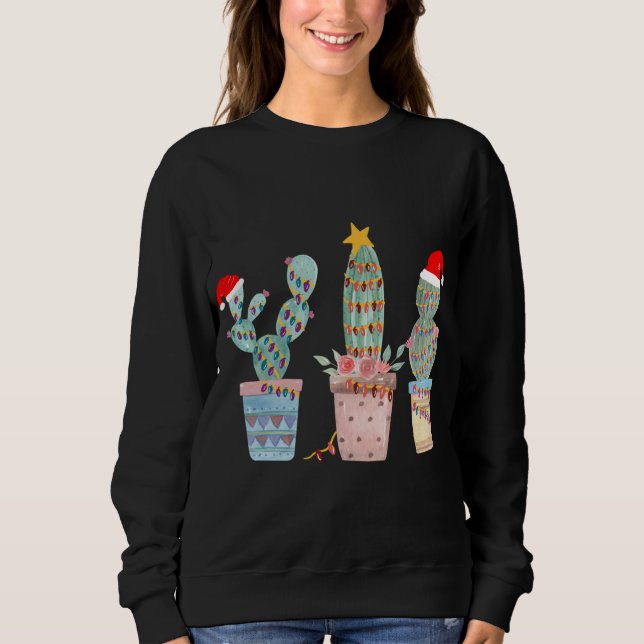 Moletom Cactus Christmas Tree Lights Cactus Lover Mão Dr (Frente)