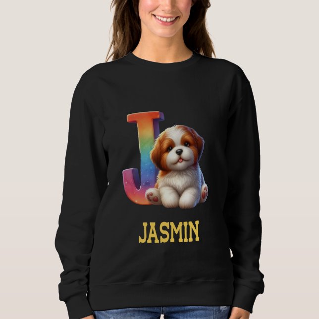 Moletom Cães Cachorros - Letra Jasmin Nome Rainbow Dog (Frente)