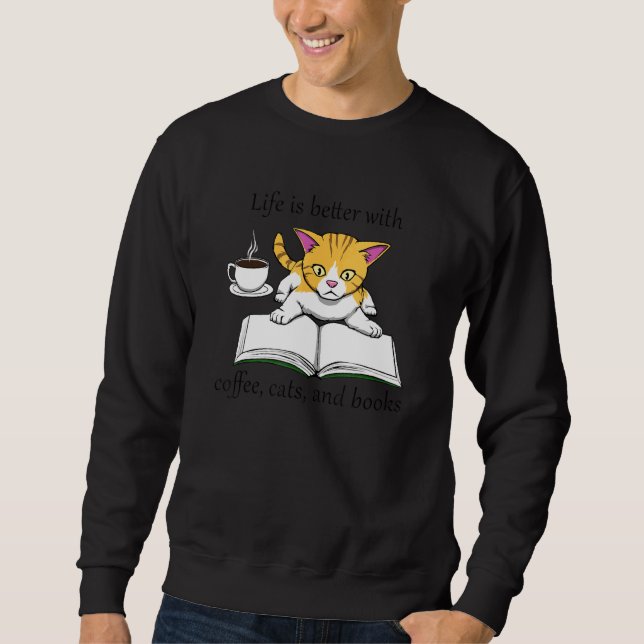 Moletom Café E Gatos De Leitura De Livro (Frente)