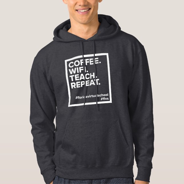 Moletom Café FLVS. WiFi. Ensino. Repetir. Hoodie Cinza Esc (Frente)
