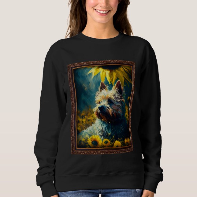 Moletom Cairn Terrier Painting Sunflower Flower Mom Women  (Frente)