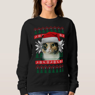Moletom Calico Cat Ugly Christmas Sweater Style Santa Hat