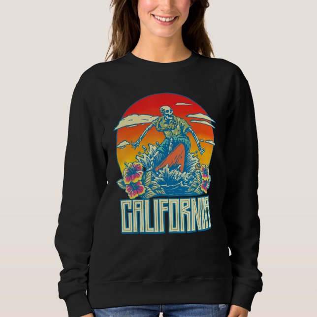 Moletom California Surfing Skeleton Skull Morto Waves Retr (Frente)