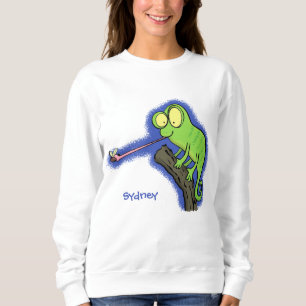 Moletom Camaleão lagarto desenho animado verde feliz engra
