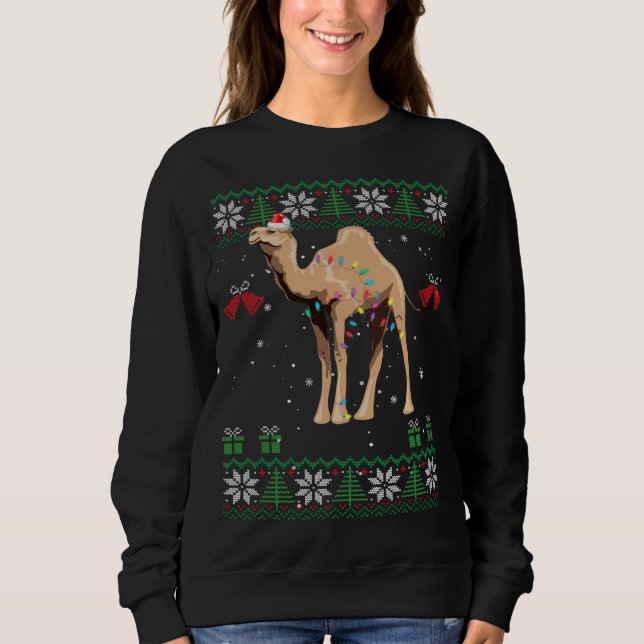 Moletom Camel Christmas Sweater Trees Lights Ornament Veio (Frente)