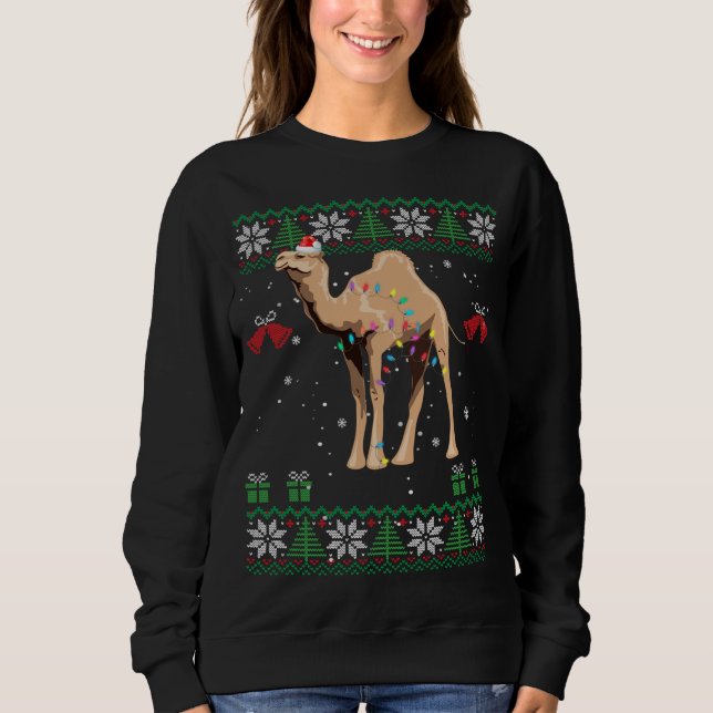 Moletom Camel Christmas Sweater Trees Lights Ornament Veio (Frente)