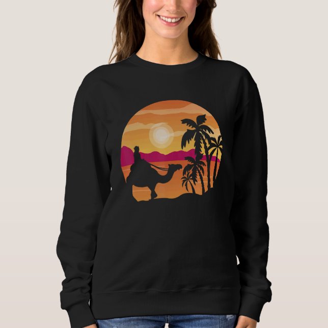 Moletom Camel Sunset Palm Tree Traveler Arabian Camel Ani (Frente)