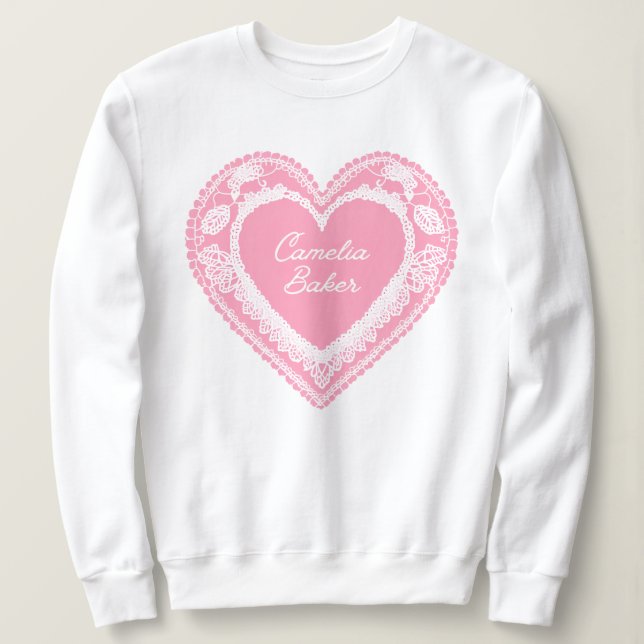 Moletom Camelia Baker Pink Lace Heart (Frente do Design)