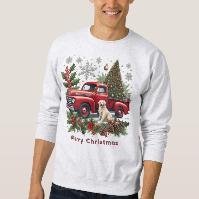 Moletom Caminhão Vermelho de Natal com Cachorro e Árvore d (Frente)