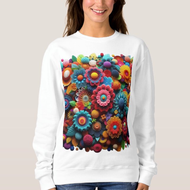 Moletom Camisa-T De Crochet De Multicolores Preenchida (Frente)