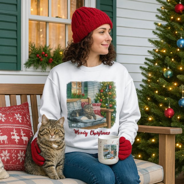 Moletom Camisa-T de gato e árvore de Natal (Cozy Christmas sweatshirt for cat lovers )